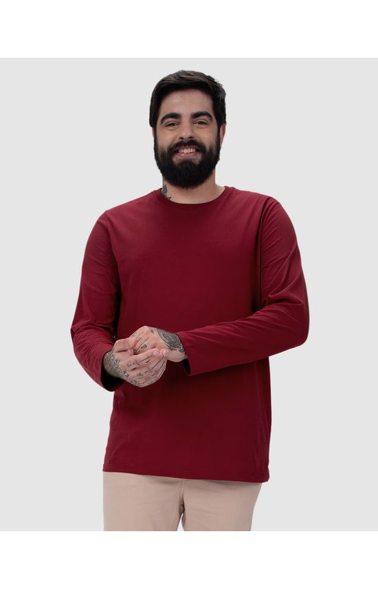 Camiseta Básica Masculina Plus Size Manga Longa Em Algodão