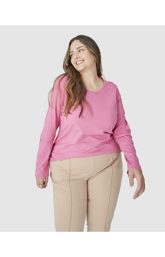 Blusa Básica Feminina Plus Size Manga Longa Em Algodão
