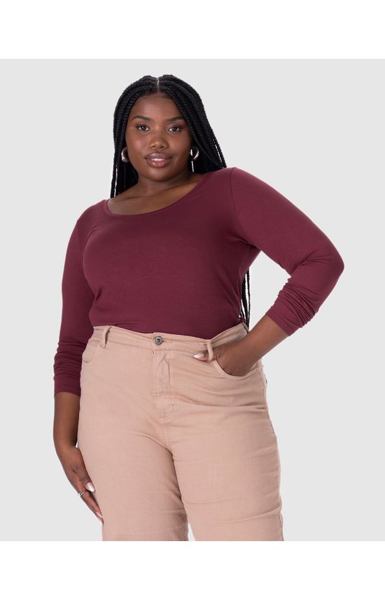 Blusa Básica Feminina Plus Size Decote Redondo Em Viscose Stretch
