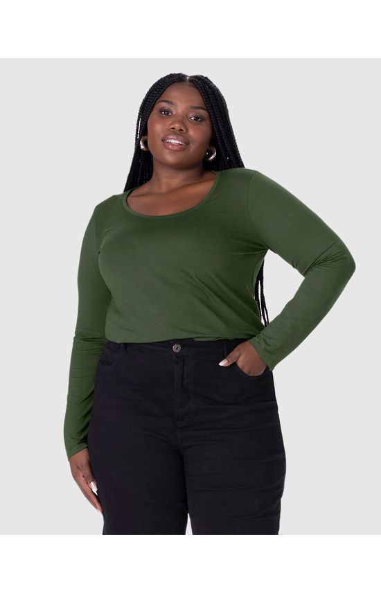 Blusa Básica Feminina Plus Size Decote Redondo Em Viscose Stretch