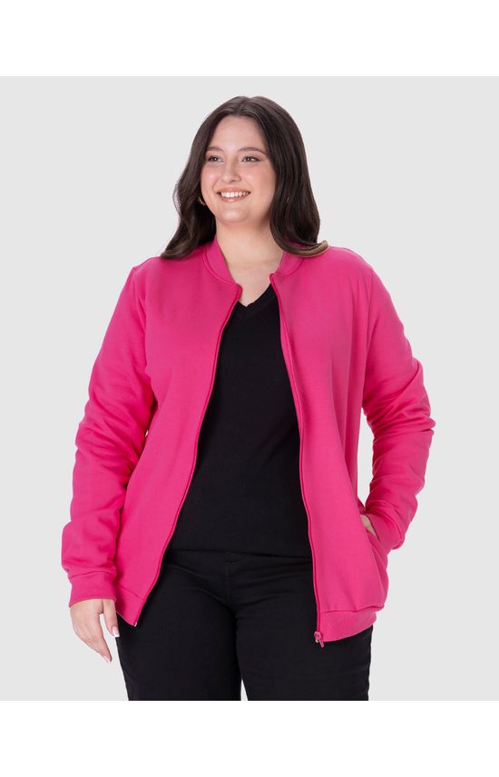 Jaqueta Básica Feminina Plus Size Gola Canelada Em Moletom Flanelado