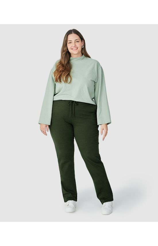 Calça Básica Feminina Plus Size Em Moletom Stretch Flanelado
