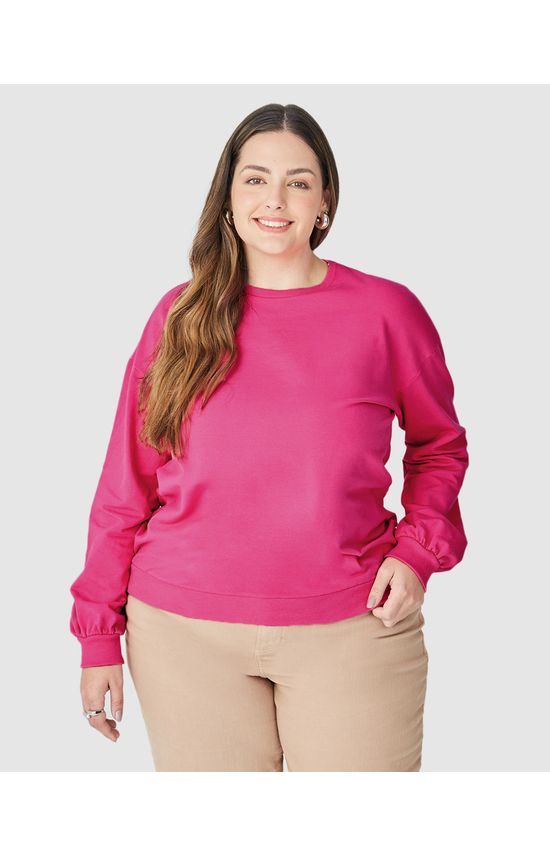Blusão Básico Feminino Plus Size Decote Redondo Em Moletom Stretch Flanelado