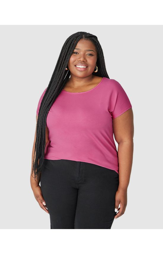 Blusa Básica Feminina Plus Size Manga Japonesa Em Viscose Stretch