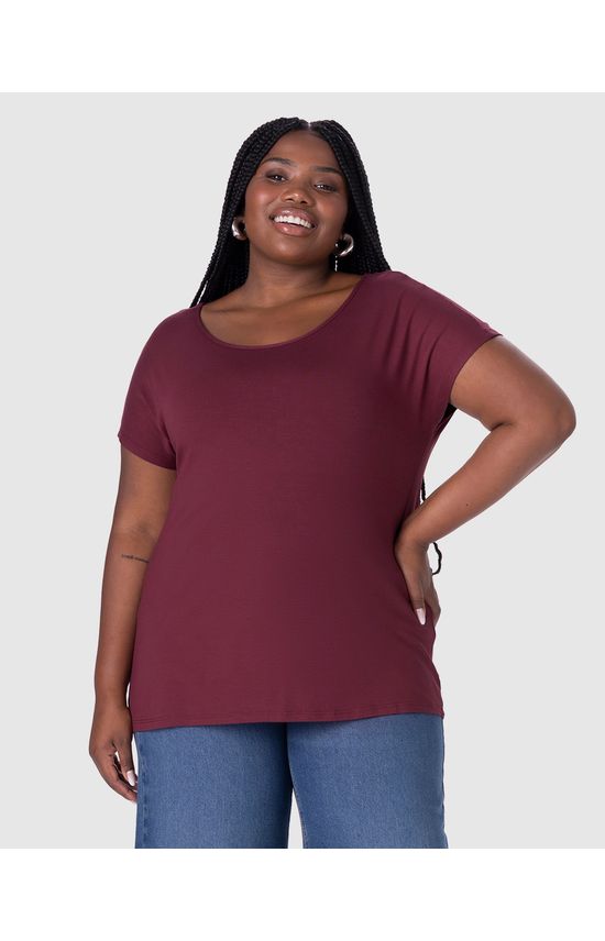 Blusa Básica Feminina Plus Size Manga Japonesa Em Viscose Stretch