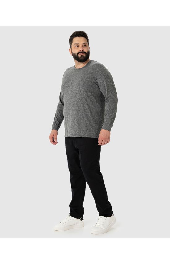 Camiseta Básica Masculina Plus Size Manga Longa Com Punho Em Algodão