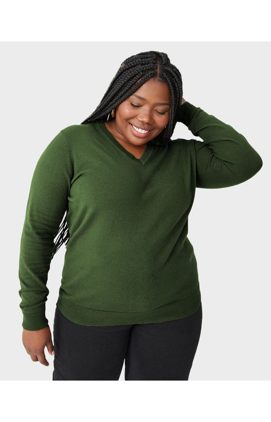 Suéter Básico Feminino Plus Size Gola V Em Tricô