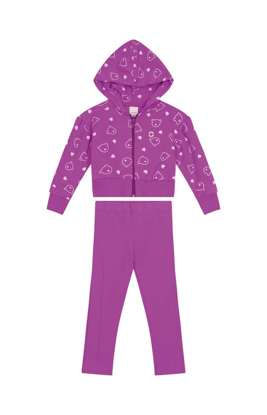 Conjunto Menina Jaqueta Com Capuz Em Moletom Stretch Flanelado - Carinhoso
