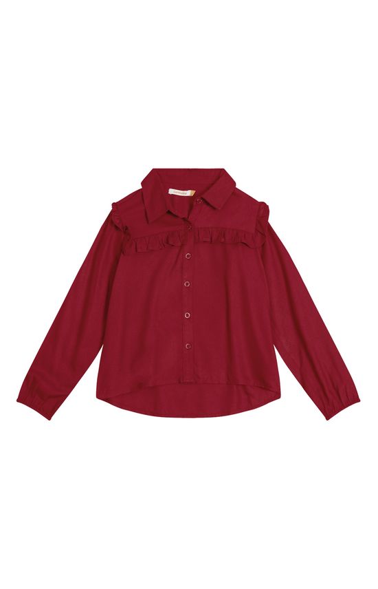 Camisa Menina Babado Frontal Em Viscose Sarjada - Carinhoso