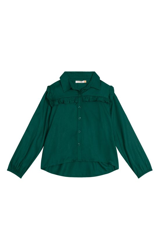 Camisa Menina Babado Frontal Em Viscose Sarjada - Carinhoso