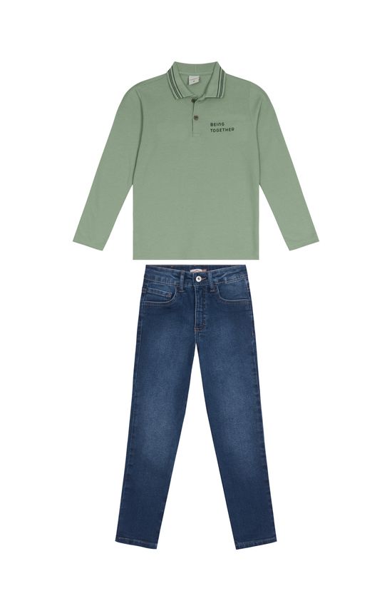 Conjunto Menino Camisa Polo E Calça Jeans - Carinhoso