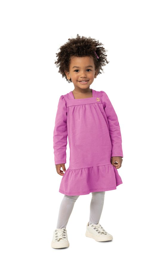 Vestido Menina Com Brilho Em Malha Algodão - Carinhoso