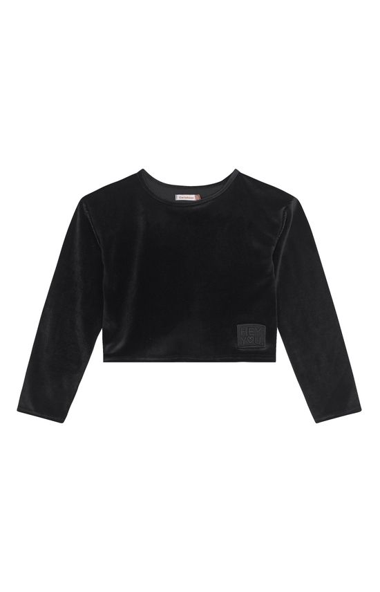 Blusa Menina Cropped Em Malha Cotelê - Carinhoso