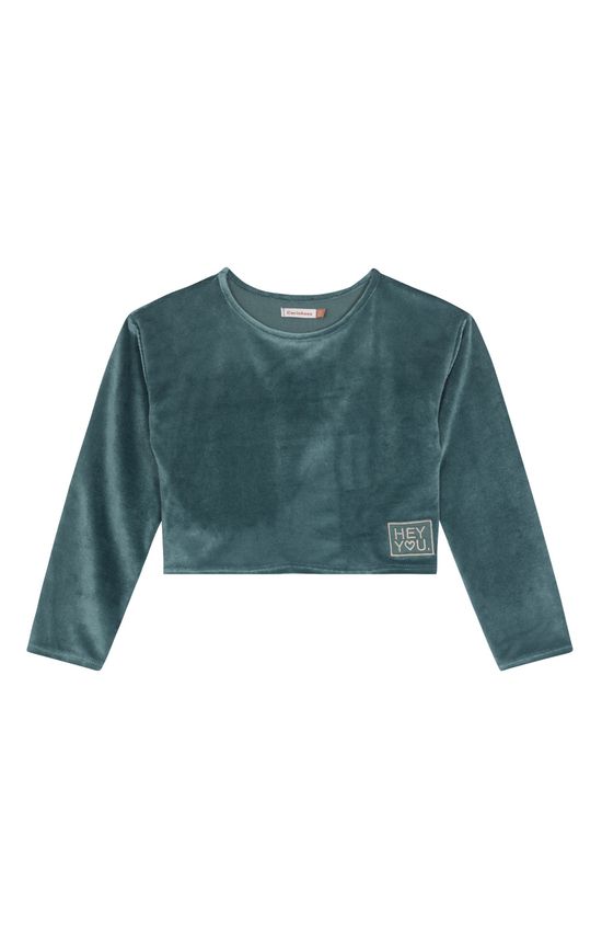 Blusa Menina Cropped Em Malha Cotelê - Carinhoso