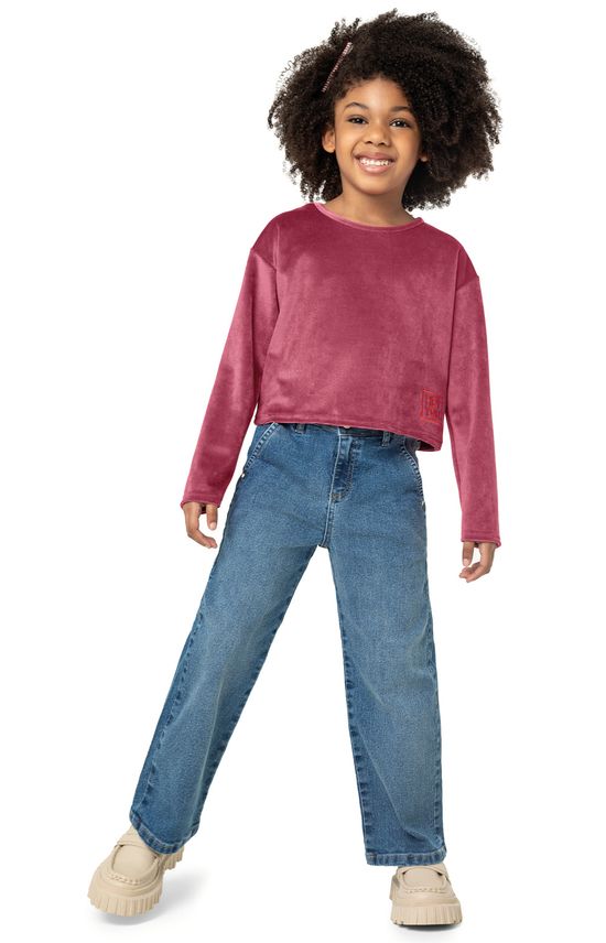 Blusa Menina Cropped Em Malha Cotelê - Carinhoso