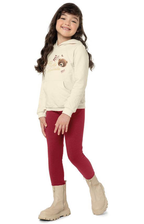 Conjunto Menina Blusão Com Capuz Em Moletom Flanelado - Carinhoso