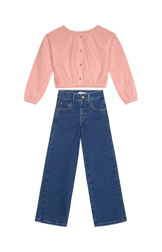 Conjunto Menina Calça Wide Leg Em Jeans Leve - Carinhoso