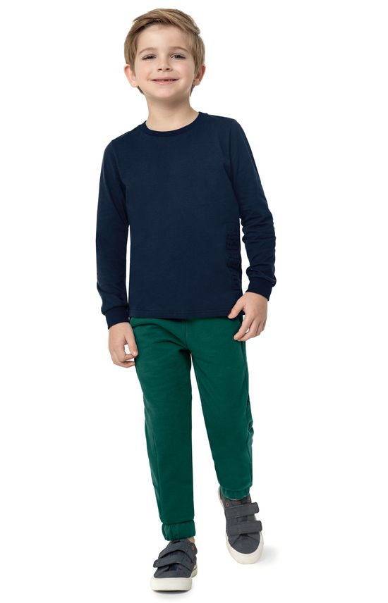 Calça Menino Jogger Estampa Embossing Em Moletom Flanelado- Carinhoso