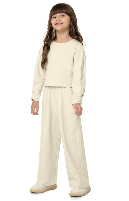 Conjunto Menina Calça Wide Leg Em Moletinho Stretch Linho - Carinhoso