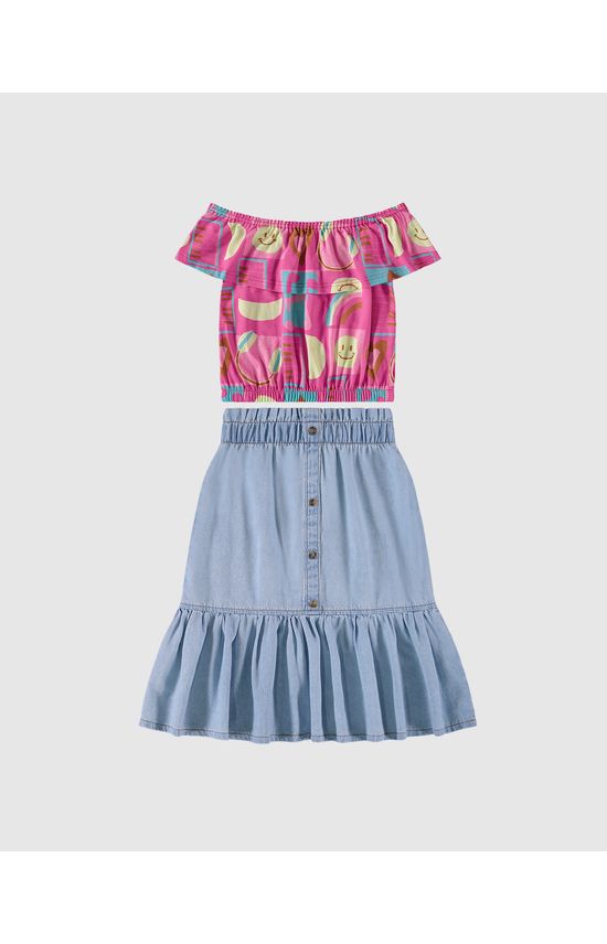 Conjunto Infantil Menina Saia Midi Em Jeans Leve Malwee Kids