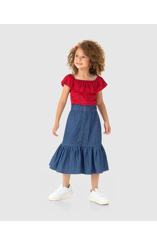 Conjunto Infantil Menina Saia Midi Em Jeans Leve Malwee Kids