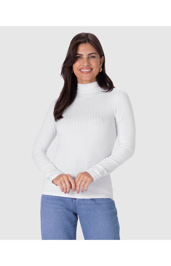 Blusa Básica Feminina Gola Alta Em Malha Canelada De Viscose