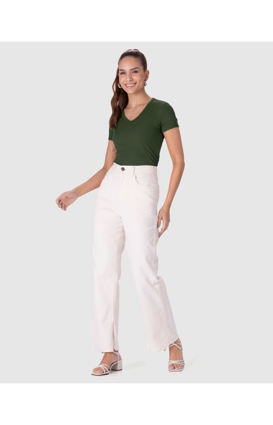 Blusa Básica Feminina Decote V Em Malha Canelada