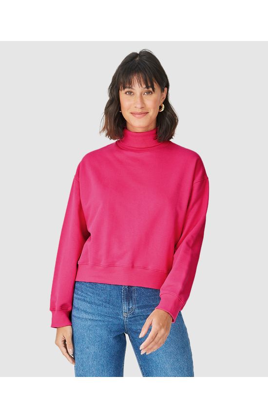 Blusão Básico Feminino Gola Alta Manga Longa Em Moletom Flanelado