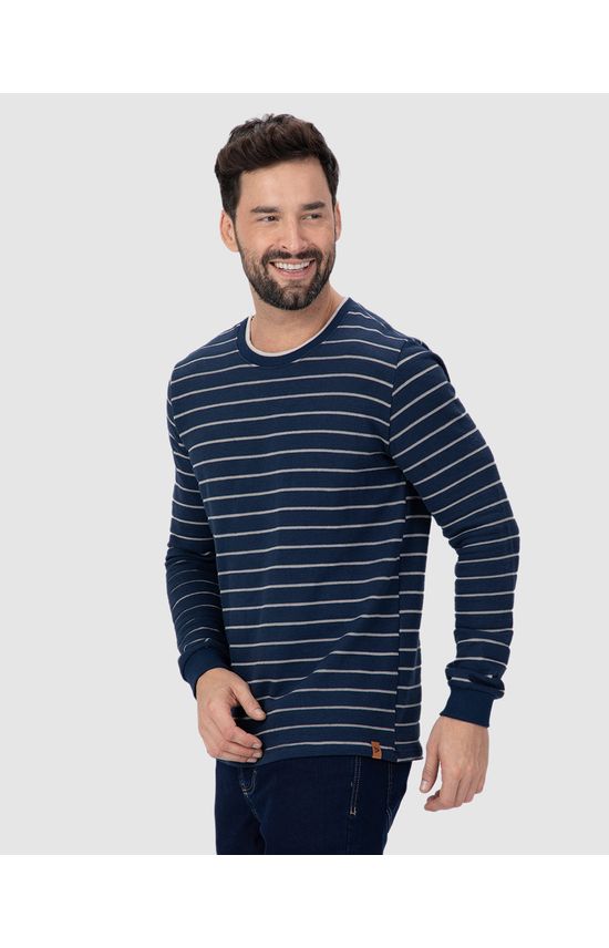Camiseta Slim Masculina Manga Longa Listrada Em Algodão