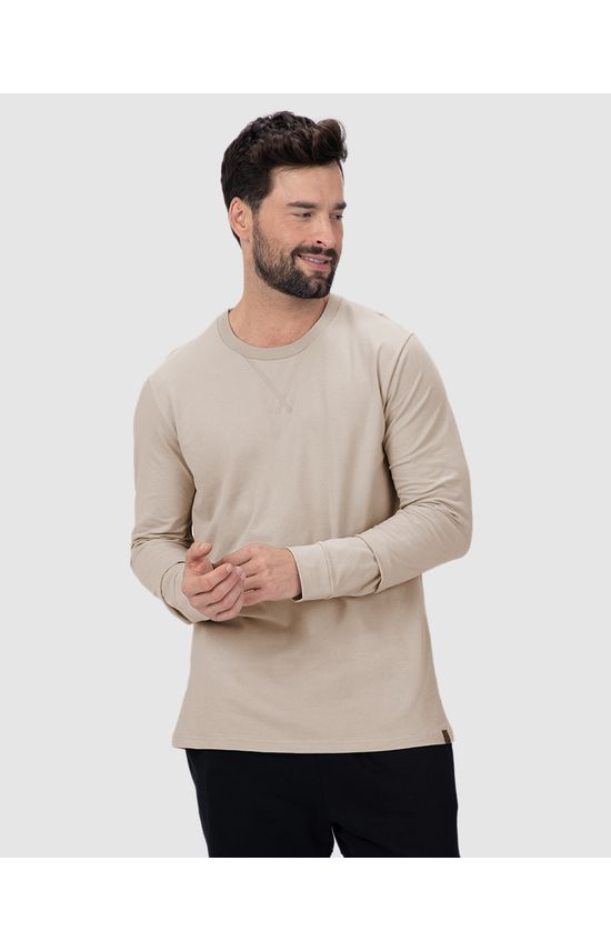 Camiseta Básica Masculina Regular Manga Longa Em Piquet Stretch
