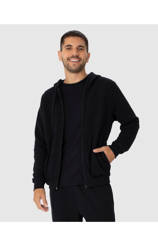 Jaqueta Masculina Com Capuz Em Malha Relevo