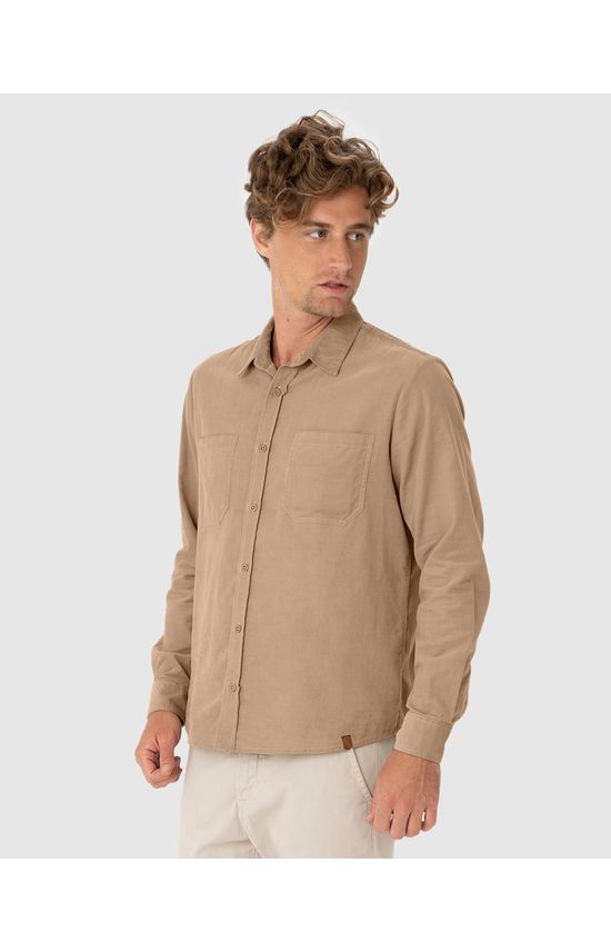Camisa Masculina Abotoamento Frontal Em Veludo Cotelê