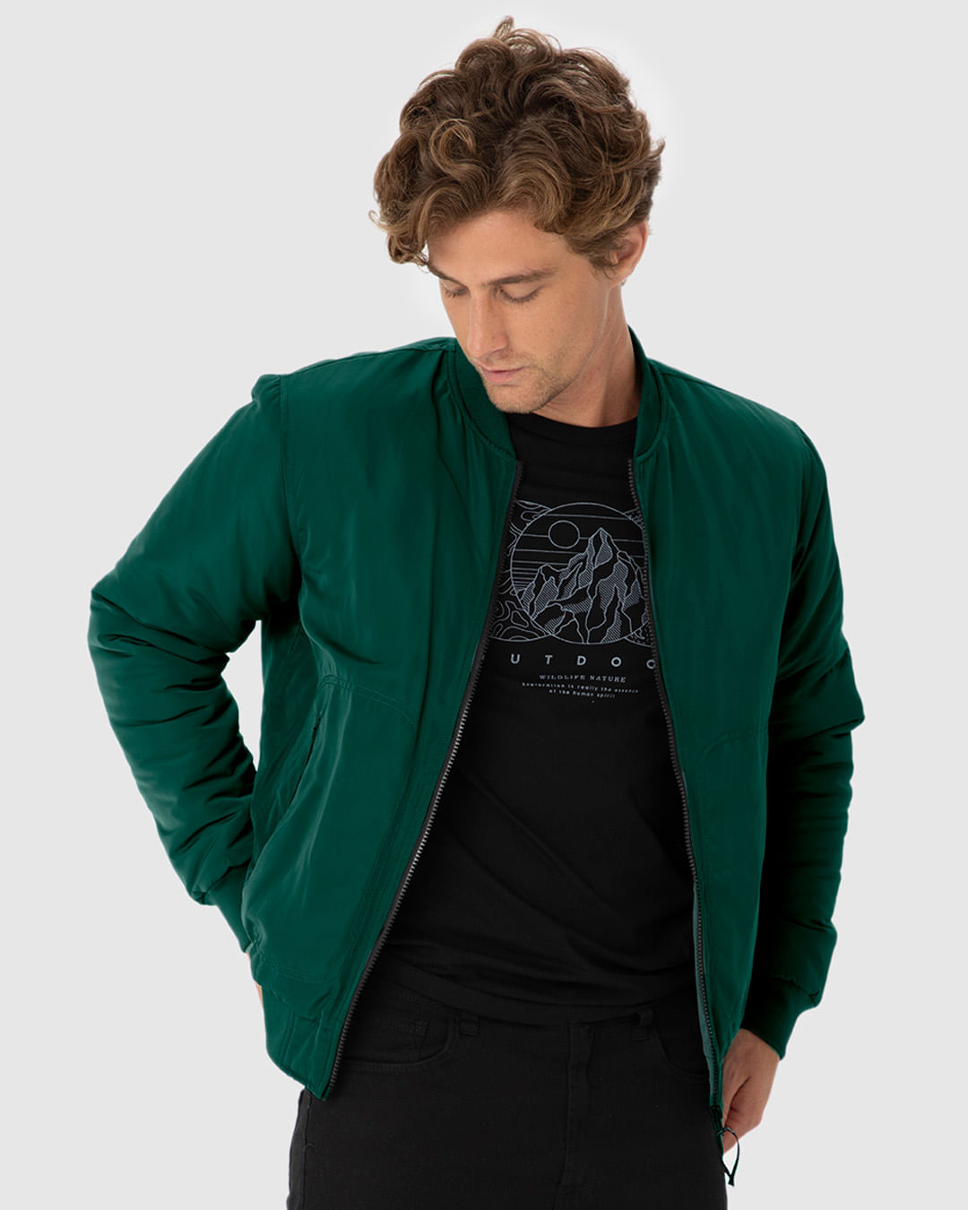 Jaqueta Bomber Masculina Zíper Frontal Em Tafetá
