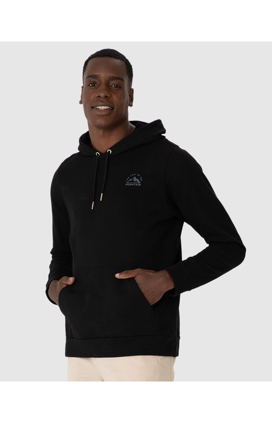 Blusão Masculino Com Capuz Estampa Peitoral Em Moletom Sarjado