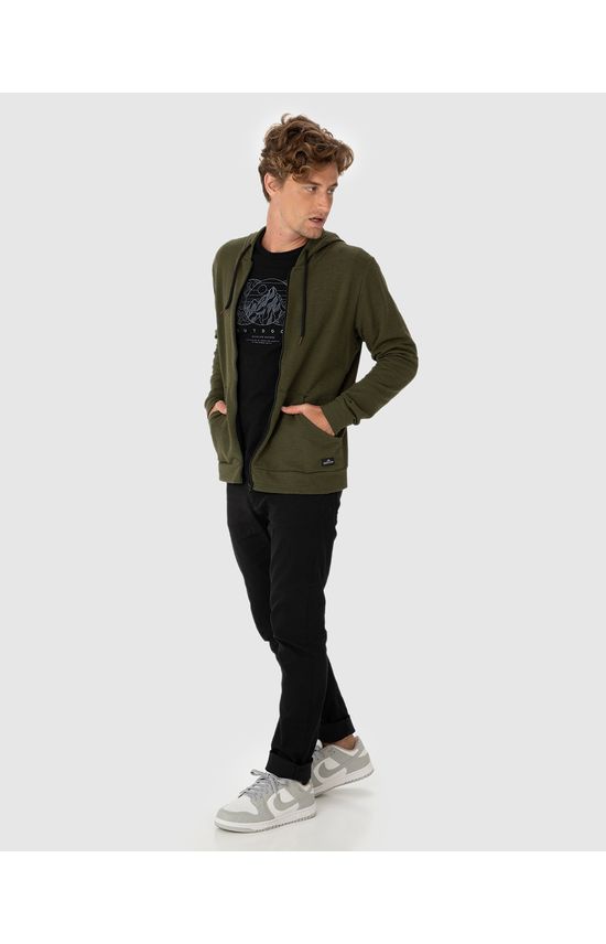 Jaqueta Masculina Regular Bolso Canguru Em Moletom Texturizado