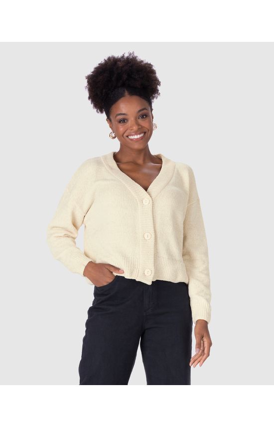 Cardigan Cropped Feminino Em Tricô Lurex
