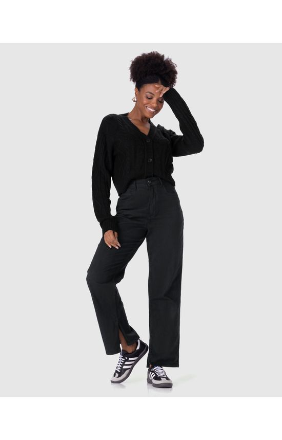 Cardigan Cropped Feminino Trançado Em Tricô