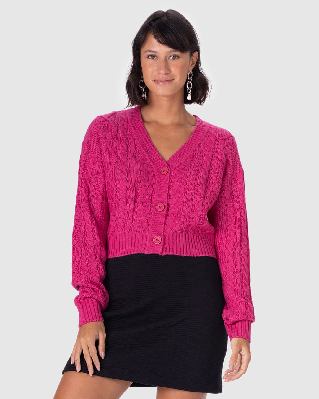 Cardigan Cropped Feminino Trançado Em Tricô - Imagem 16