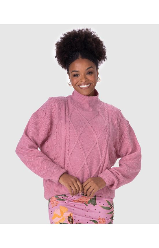 Suéter Feminino Texturizado Gola Alta Em Tricô