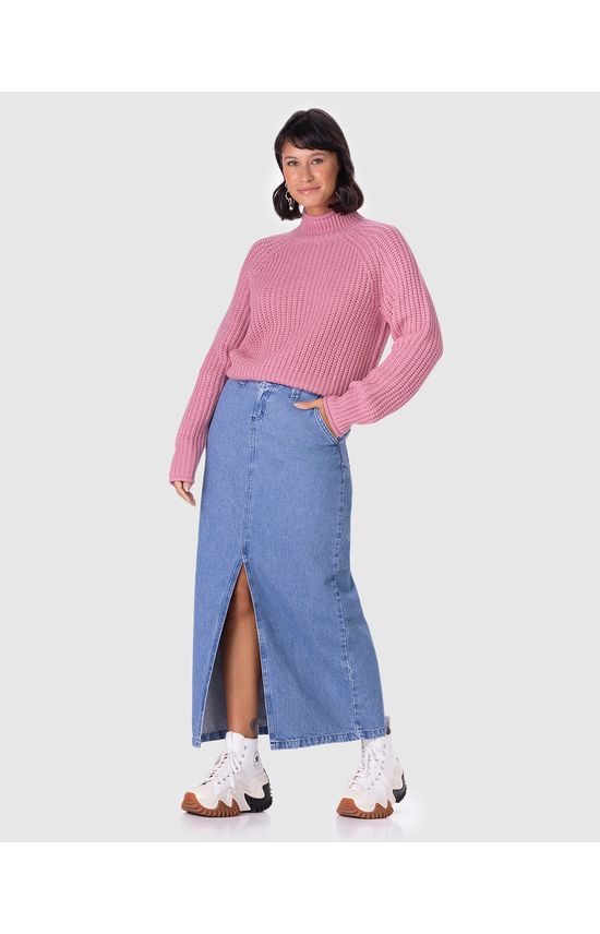 Suéter Cropped Feminino Gola Alta Em Tricô