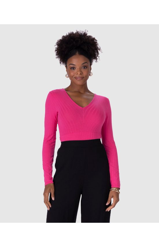 Blusa Feminina Recorte Franzido Lateral Em Malha Canelada De Viscose