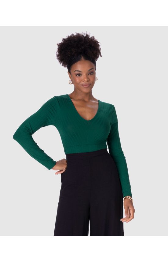 Blusa Feminina Recorte Franzido Lateral Em Malha Canelada De Viscose