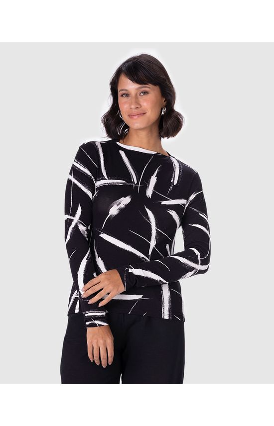 Blusa Feminina Estampada Franzido Lateral Em Malha Viscose Stretch