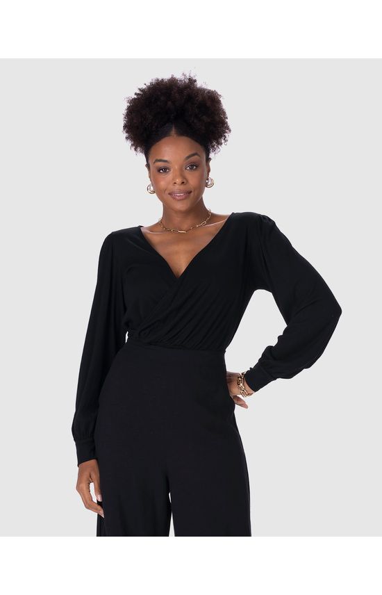 Blusa Cropped Feminina Manga Longa Em Malha Viscose Canelada