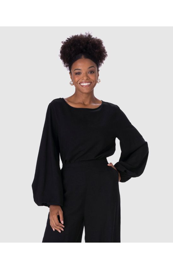 Blusa Feminina Manga Longa Em Viscose Texturizada