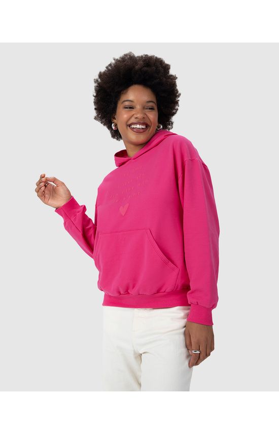 Blusão Feminino Com Capuz I Love You Em Moletom Stretch Flanelado