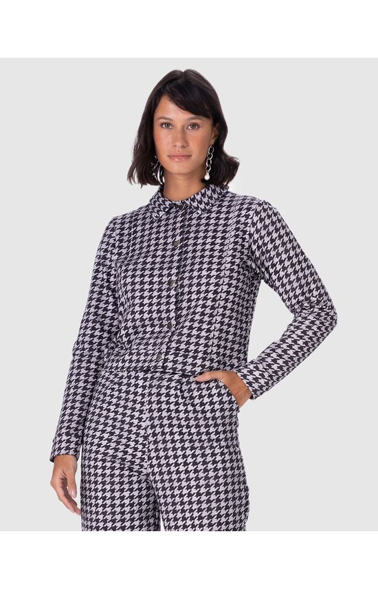 Jaqueta Feminina Estampa Pied De Poule Em Moletom Stretch