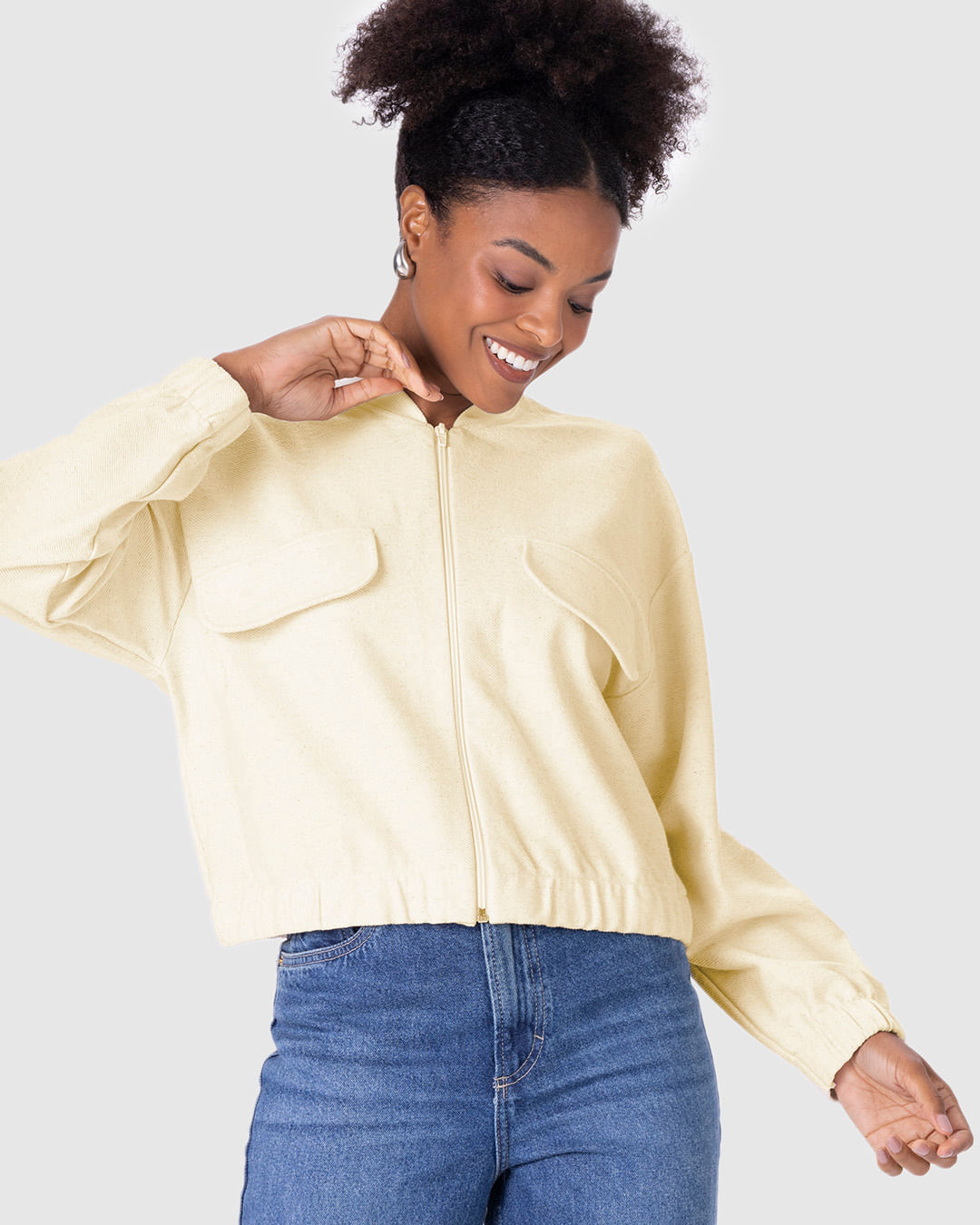 Jaqueta Bomber Feminina Com Lapela Em Moletom Sarjado - Imagem 16