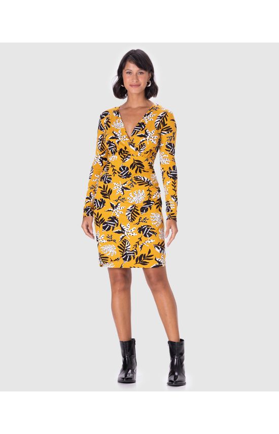 Vestido Feminino Transpassado Manga Longa Em Viscose Stretch