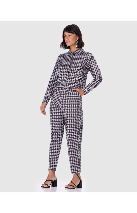 Calça Alfaiataria Feminina Estampa Pied De Poule Em Moletom Stretch